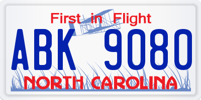NC license plate ABK9080