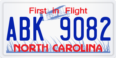 NC license plate ABK9082