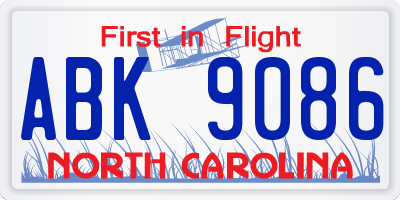 NC license plate ABK9086