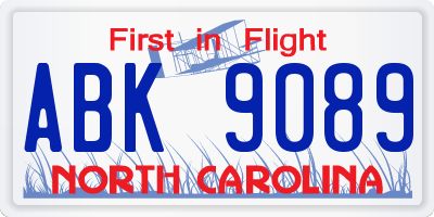 NC license plate ABK9089