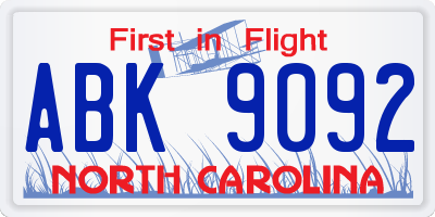 NC license plate ABK9092
