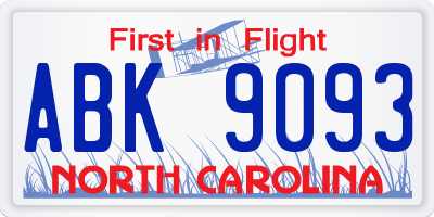NC license plate ABK9093