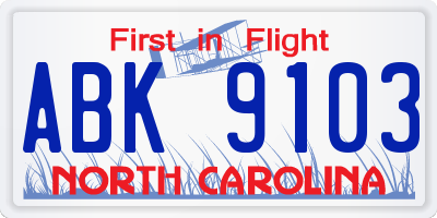 NC license plate ABK9103