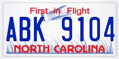 NC license plate ABK9104