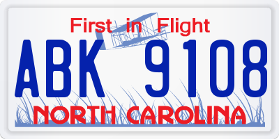 NC license plate ABK9108