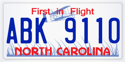 NC license plate ABK9110