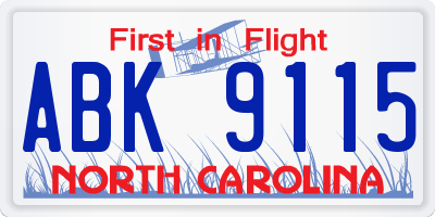 NC license plate ABK9115