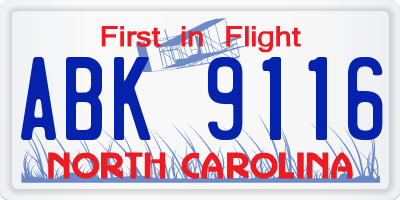 NC license plate ABK9116
