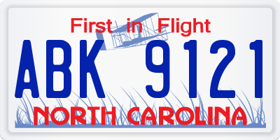 NC license plate ABK9121
