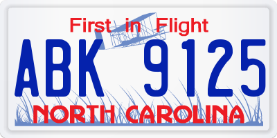 NC license plate ABK9125
