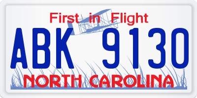 NC license plate ABK9130