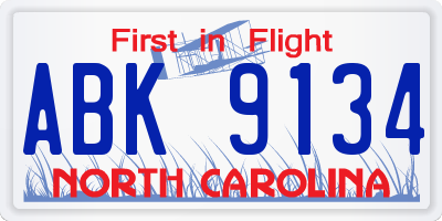 NC license plate ABK9134