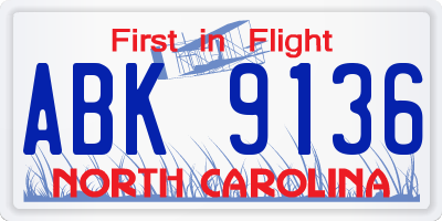 NC license plate ABK9136