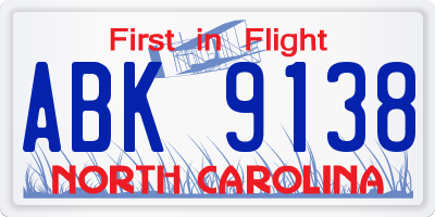 NC license plate ABK9138