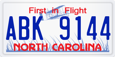 NC license plate ABK9144