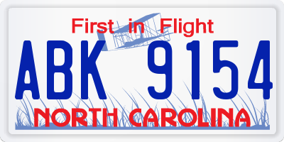 NC license plate ABK9154