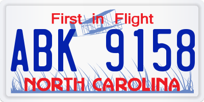 NC license plate ABK9158