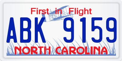 NC license plate ABK9159