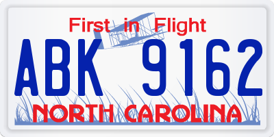 NC license plate ABK9162