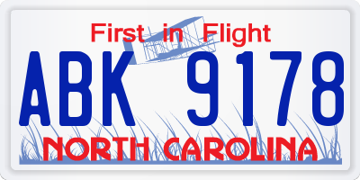 NC license plate ABK9178