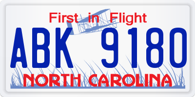 NC license plate ABK9180