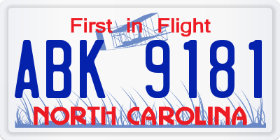 NC license plate ABK9181