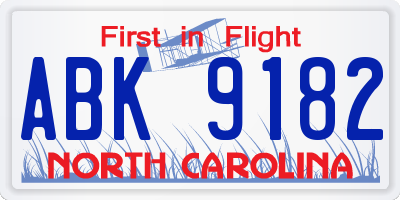 NC license plate ABK9182