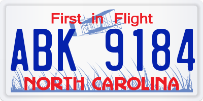 NC license plate ABK9184