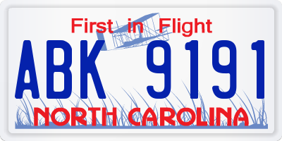 NC license plate ABK9191