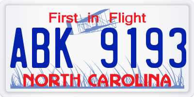 NC license plate ABK9193