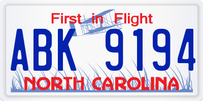 NC license plate ABK9194
