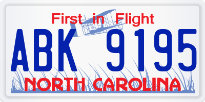 NC license plate ABK9195