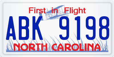 NC license plate ABK9198