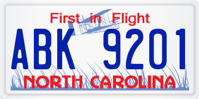 NC license plate ABK9201