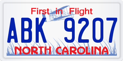NC license plate ABK9207
