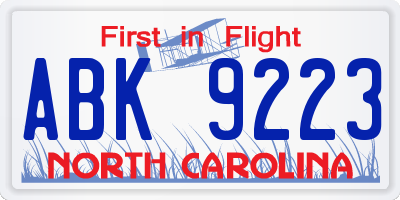 NC license plate ABK9223