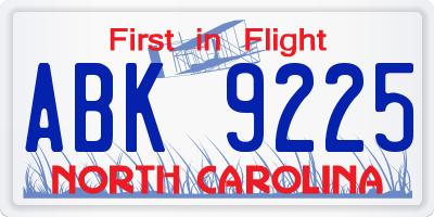 NC license plate ABK9225