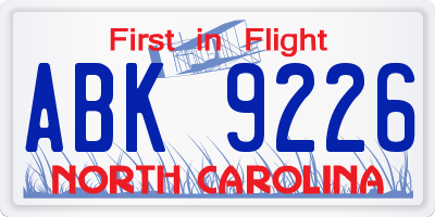 NC license plate ABK9226