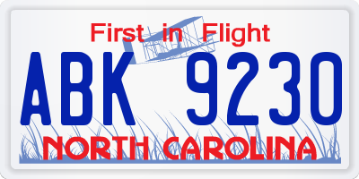 NC license plate ABK9230