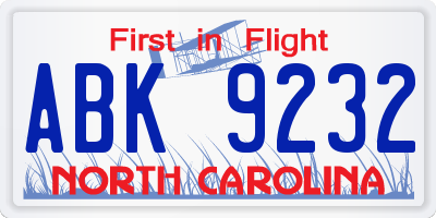 NC license plate ABK9232