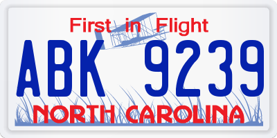 NC license plate ABK9239