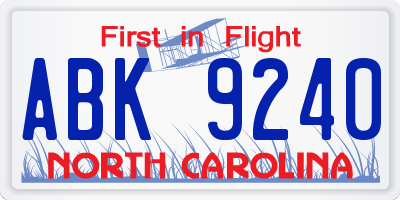 NC license plate ABK9240