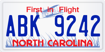 NC license plate ABK9242