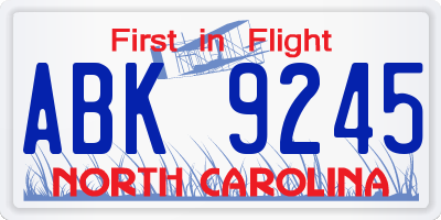 NC license plate ABK9245