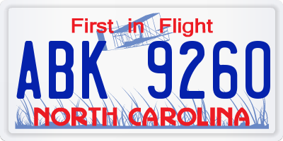 NC license plate ABK9260