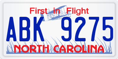 NC license plate ABK9275