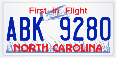 NC license plate ABK9280