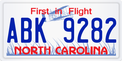NC license plate ABK9282