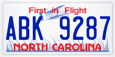 NC license plate ABK9287