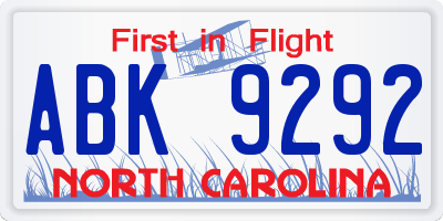 NC license plate ABK9292